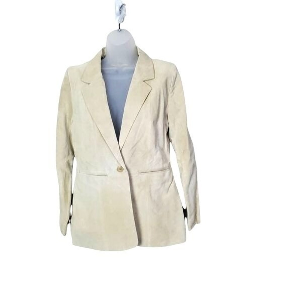 Denim‎ & Co Womens Quiet Luxury Suede Blazer XS Beige Genuine Leather Jacket